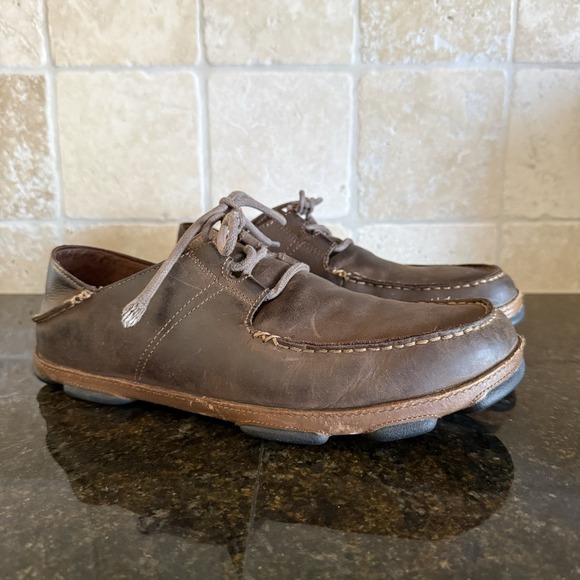 Olukai Ohana Lace-Up Shoes Mens Size 10.5 Brown Leather‎ Nubuck Casual Comfort